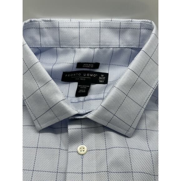 Pronto Uomo blueDress Shirt Size 19 / 36-37 Tall Button Up Long Sleeve NWT - Picture 1 of 7